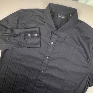 7 Diamonds Button Down Shirt Men XL Black Striped Floral Embroidered Long Sleeve